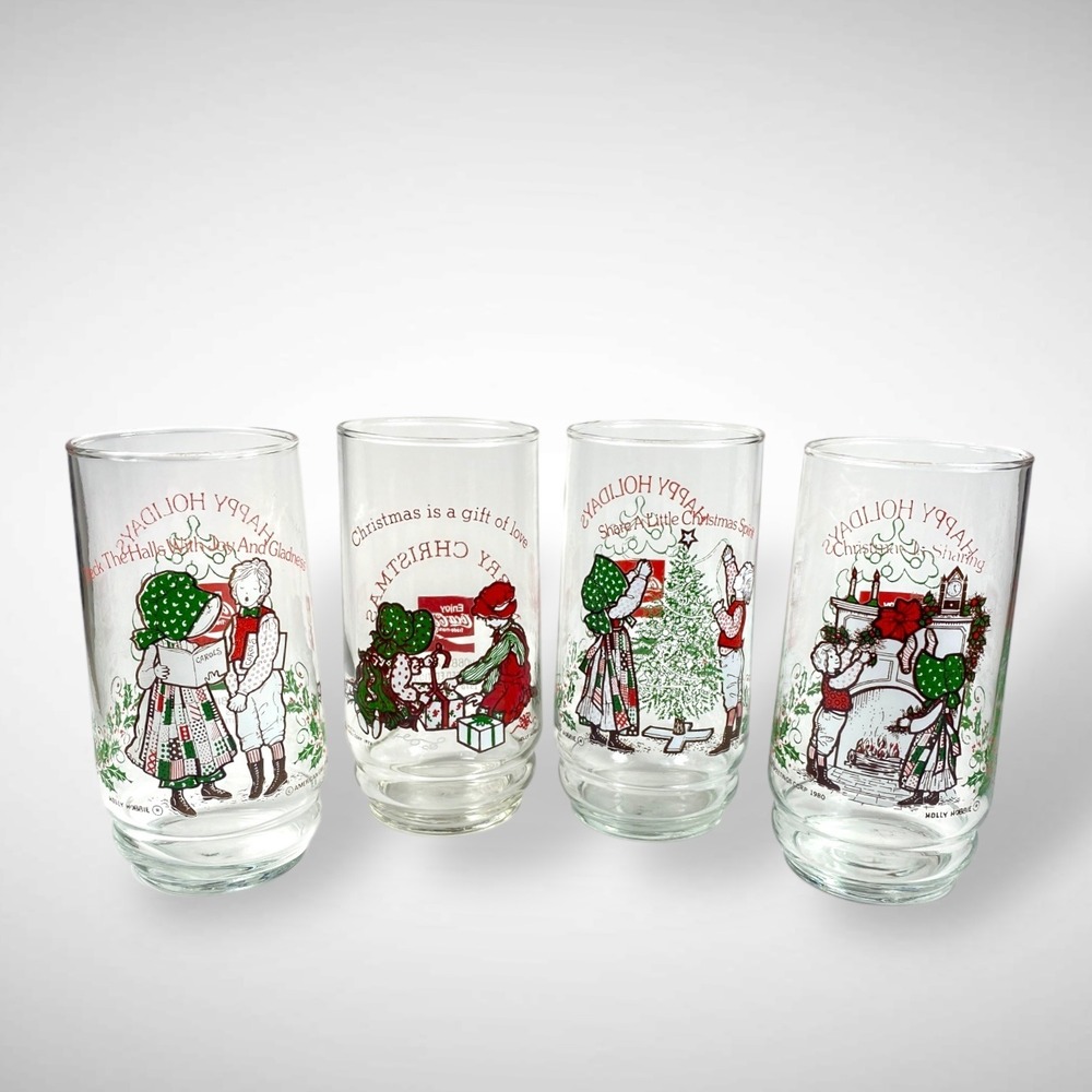 Holly‎ Hobbie Robbie Coca Cola Christmas Glasses Set 1978 1980 Lot of 4